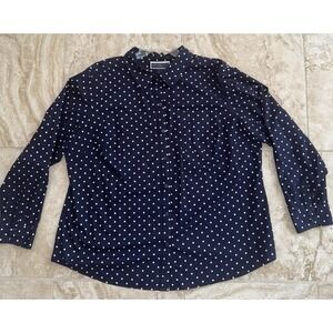 Karen Scott Women's Navy Blue Polka Dot Button Up Shirt Size‎ 2X